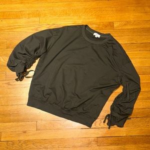 AG Olive Ruched Sleeve Crewneck Sweatshirt